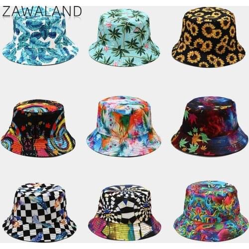 Zawaland Fashion Mens Double-Sided Bucket Hats Plant Print Pattern Fisherman Hat Womens Summer Outdoor Sunshade Casual Caps