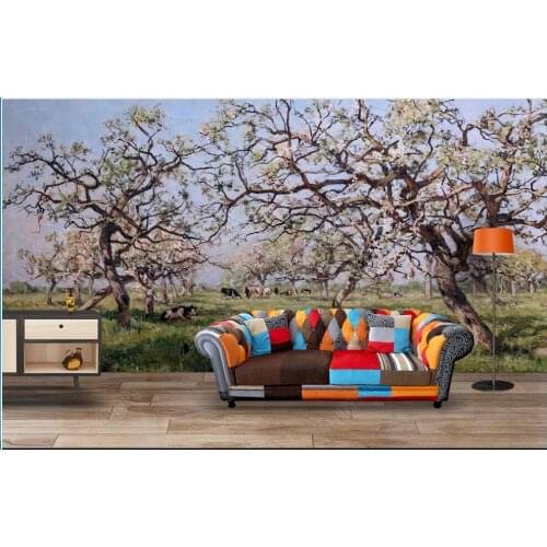 Custom mural 3d photo wallpaper European grassland pasture big tree blue sky scenery living room wallpaper for wall 3 d