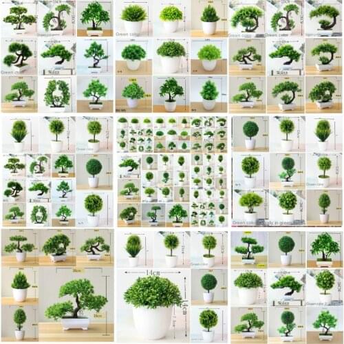 Green Artificial Plants Bonsai Small Tree Pot Plants Fake Flowers Potted Ornaments Home Hotel Garden Decor fake plants 39Styles