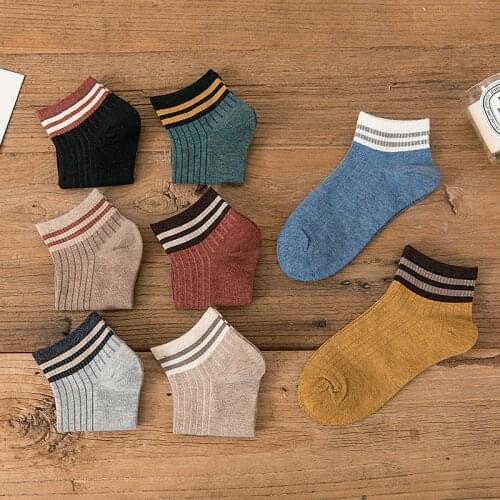 1/4 Pairs Women Cotton Striped Ankle Socks Colorful Harajuku High Quality Fashion Cute Soft Comfortable Short Socks Retro Sox