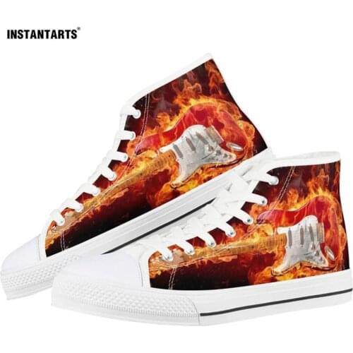 INSTANTARTS Women High Top Canvas Shoes Fire Guitar Printed Comfort Sneakers Woman Spring Casual Vulcanized Ladies Shoes Zapatos