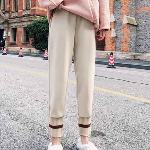 Plus Size Womens Wool Harem Pants Thick 2021 Autumn Winter Warm Solid Pants Women Casual Female High Waist Loose Trousers