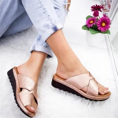 Women Artificial PU Shoes Slipper Orthopedic Bunion Corrector Comfy Platform Wedge Ladies Casual Big Toe Correction Sandal