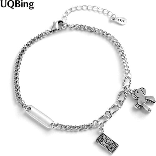 Retro 925 Sterling Silver Horse& Money Tag Charm Bracelets For Women Jewelry Wholesale
