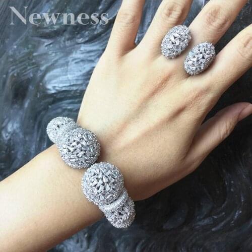 Newness African Bangle Rings Set For Women With AAA Cubic Zirconia Pave Setting Female Party Accessories