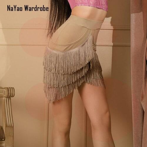 2021 New L2135 Female Latin Dance Dress Women Skirt Tassel Wrinkle Design Girl Modern Dancing Skirt Belly Ballroom Tango Dresses