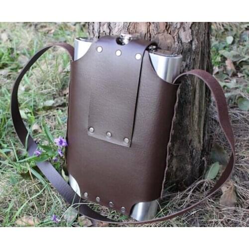 1PC Large Capacity 64oz 304 Stainless steel PU Leather Hip Flask Faux Leather Wrapped Flagon Wine Pot Keep Warm JZ 1115