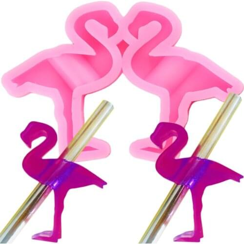 3D Flamingo Straw Topper Silicone Molds Cupcake Fondant Cake Decorating Tools Keychains Epoxy Resin Mould Candy Chocolate Moulds