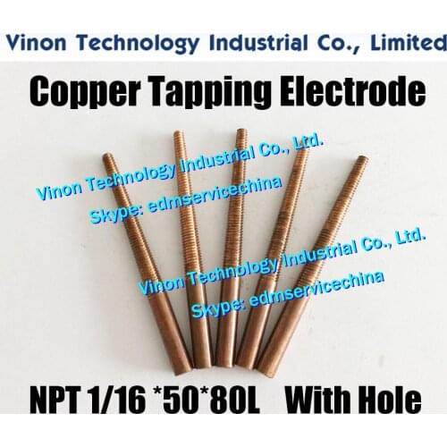 5PC/Lot) NPT 1/16-27*50*80Lmm Copper Taper Thread Electrode with hole NPT American Taper Pipe Thread Electrode 1/16NPT