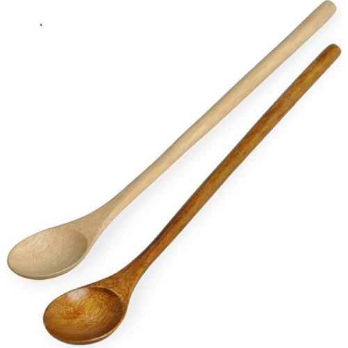 Free shipping 10 pieces Stir spoon long handle Japanese wooden spoon household tableware honey spoon and wind solid wood spoon