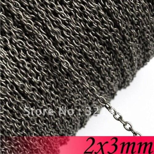 Free Shipping!!! 2*3mm 100meter Gunmetal Black Jewelry Findings Cable Link Chain