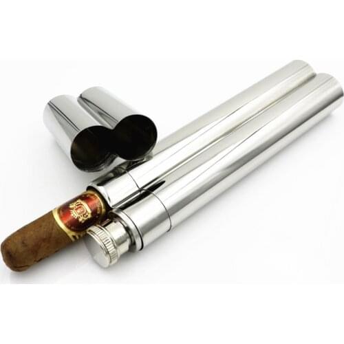 Alalinong 304 Stainless Steel Cigar Case&Hip Flasks Cigar Box 2 Oz Hip Flask Portable Seal Moisture Tube with Funnel