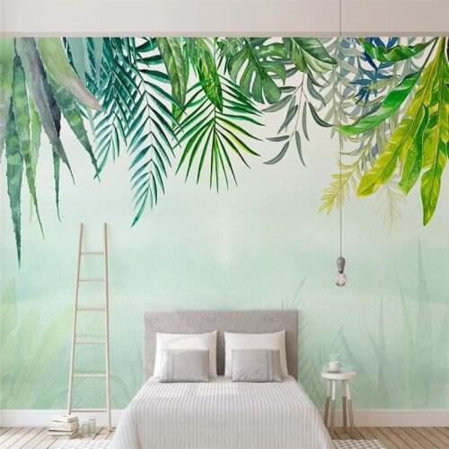 Decorative wallpaper series Nordic simple small fresh green leaves watercolor style cactus background wall