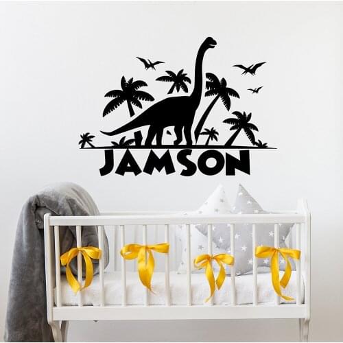 Baby Boy Name Custom Wall Decals Dinosaur Nursery Wall Decor Vinyl Wall Sticker Personalized Name Kids Room Decor Decal X833