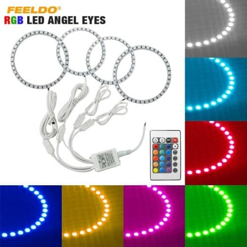FEELDO 2X100mm 2X120mm Auto Remote Control RGB LED 4pcs Angel Eyes Rings Headlight For BMW E92 DRL #HQ4840