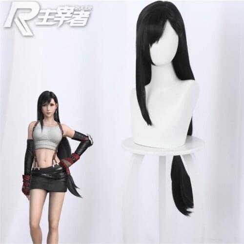 Tifa Lockhart Wig Long Black Hair Wig Anime Game Final Fantasy Cosplay Hair Synthetic Cosplay Wig 100cm