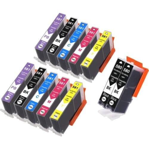 12PK PGI-580/CLI-581 Compatible lnk Cartridges For Canon Pixma TR7550 TR8500 TR8550 TS6150 TS6250 PGI580 CLI581 XXL