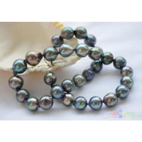 Hot sale new Style > lustre 17" 13mm peacock black almost round Edison pearl necklace silver