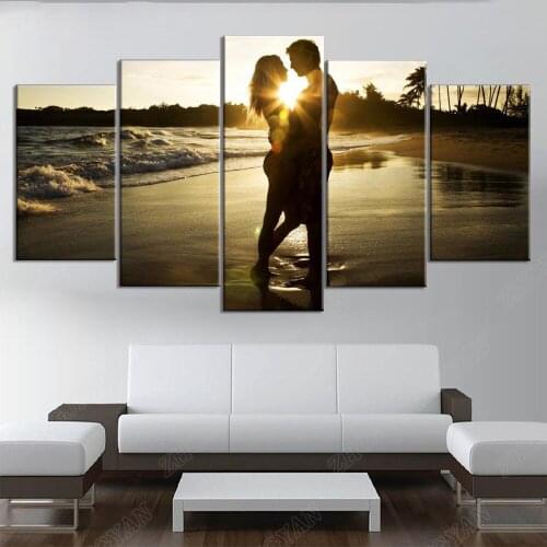 Painting Modern Art Live Wall Decoration 5 Panels Lovers Under The Sunrise Landscape Photo Canvas Modular Picture Poster