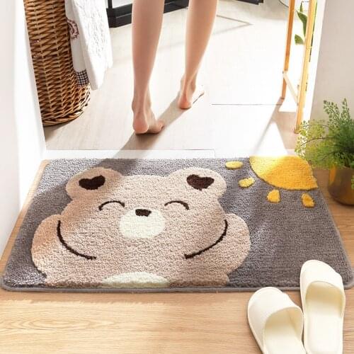 Cute Animal Bath Mat Non-slip Flocking Bathroom Door Mat Absorbent Foot Mat Super Soft Thick and Comfortable Bathroom Rug Carpet