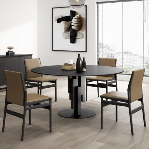 Nordic table round 6/8 people with designers imported Italian luxury rock plate table and chair combination marble table