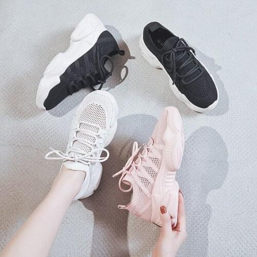 Stretch fabric knitted lace-up muffins loafers women creepers cut-out low-top sneakers mesh platform round toe daddy shoes women