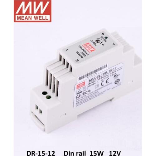 Mean Well DR-15-12/24 DIN Rail power supply 15W 12V 24V Industrial Meanwell switching Power Supply 12V ac dc source 24V