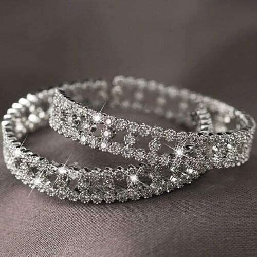 Fashion Hollowed Out Hoop Earrings for Women Dazzling CZ Jewelry Silver Color Wedding Party Female Earring Gifts Hot Jewelry