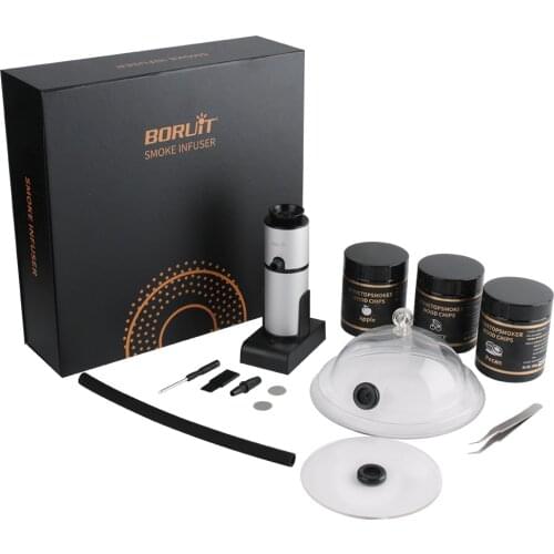 BORUiT Smoke Infuser Set Food Cold Generator Portable Molecular Cuisine Smoking Gun Meat Burn Cooking for BBQ Gril Gift Box Set