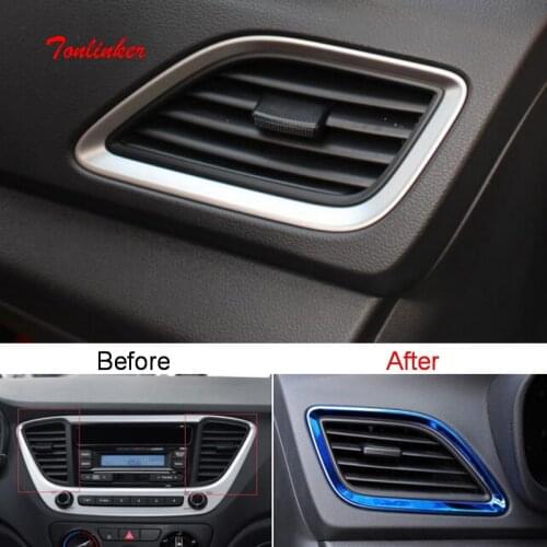Tonlinker Interior Dashboard Outlet Cover Stickers for Hyundai Solaris 2016-19 Car Styling 2 PCS Stainless steel Cover stickers