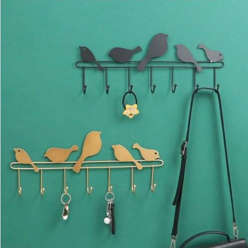 Little bird wall mount hooks decorative metal Creative wrought iron luxury bedroom hooks for hanging