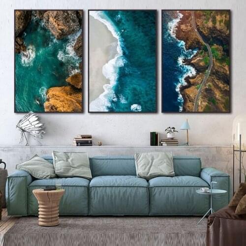 Seascape Canvas Painting Seaside Beach Reef Waves Hanging Wall Art Print Picture Home Decor Poster for Living Room Bedroom