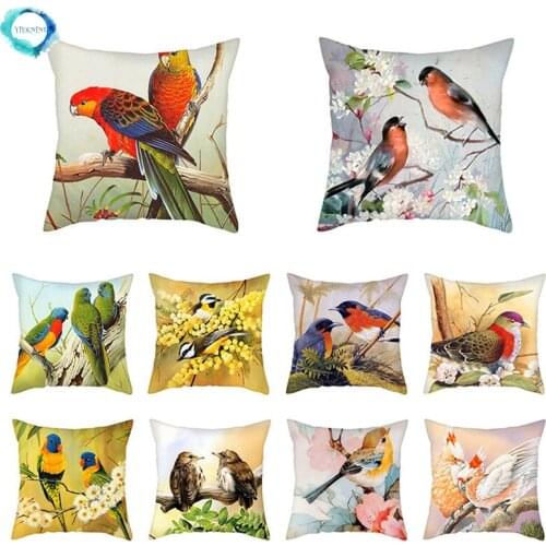 Flower and Birds Polyester Pillow Cover Bird Animal Printed Cushion Cover Throw Pillowcase for Home Sofa Decor 45x45cm