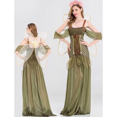 New Girls Cosplay Clothing Flower Fairy Elf Role Playing Cosplay Dress Adult Halloween Party Green Forest Elves Cosplay Dress