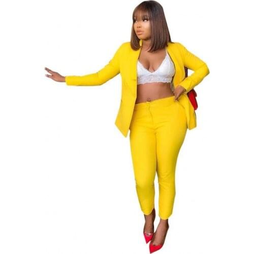 Coat + Trouser Suit 2piece Fashion Womens Professional Suit African Slim Body Solid Color 2piece 2021 Spring Autumn New Style