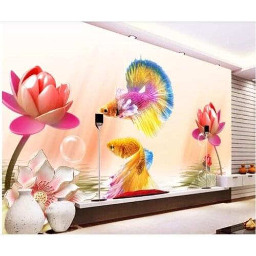 Custom photo 3d wall paper for living room Goldfish lotus color carving 3D TV background 3d wall murals wallpaper for walls 3 d