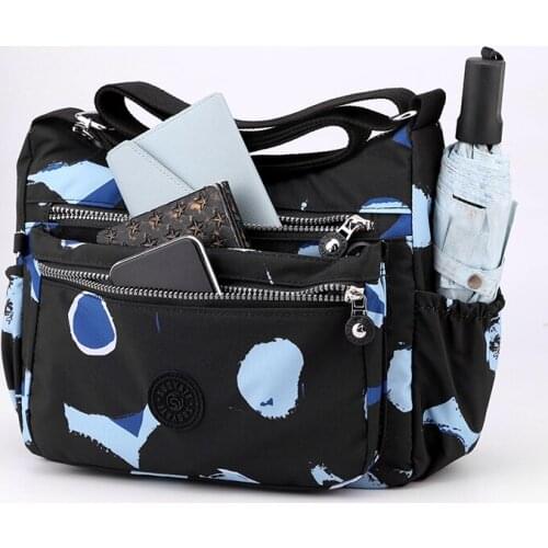 Simple Big Colorful Printing Nylon Shoulder Bag Women Lightweight Large Capacity Zipper Handbag Wild Practical Casual Female Bag