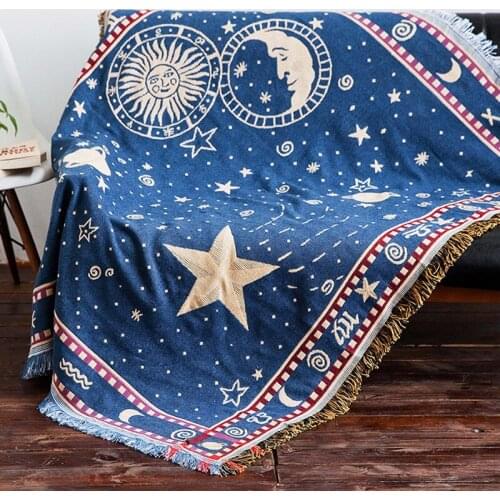 Luxury Star Moon Universe starry sky Knitted tassel sofa cover Throw Blanket Towel Bed wall Decor slipcover Travel picnic pad
