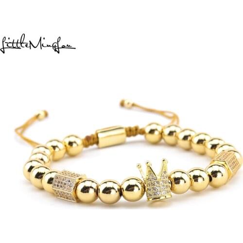 Luxury Crown Bracelet Paving CZ ball crown Charms copper bead Macrame handmade Adjustable Bracelets & Bangles for Men Jewelry