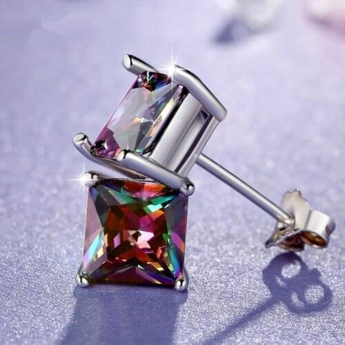ZHOUYANG Stud Earrings For Men & Women Korean Style Rainbow Stone Simple AAA+CZ Silver Color Fashion Jewelry KAE137