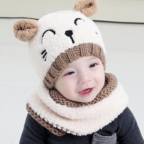 Newly Adorable Hotest Toddler Infant Baby Girls Boys Warm Hat Winter Hooded Scarf Ear flap Knitted Cap Cute Gift Suit For 1-3 T