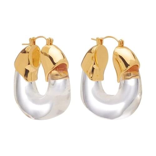 Resin Clear Statement Hoop Earrings Brass With 18K Gold Women Jewelry Punk Party Gown Runway Korean Japan