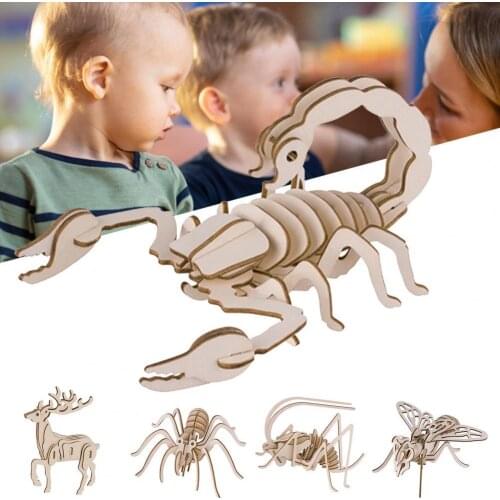 Insects Assembled Puzzle Handmade Educational Toys Wooden Manual Insects 3D Puzzle Kids Gift Crafts Tabletop Ornaments Toys