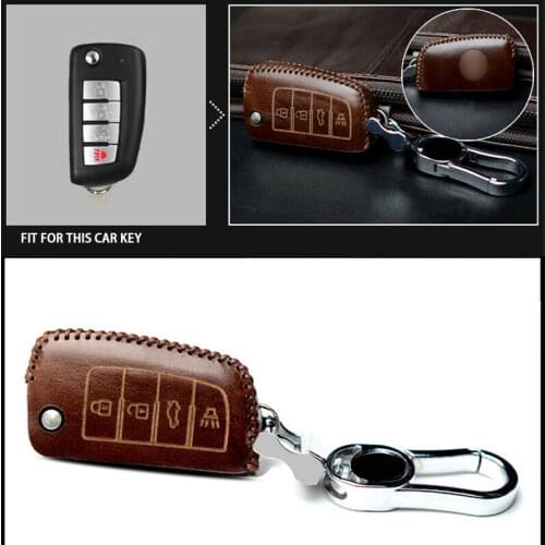 Vintage Genuine Leather 2 3 4 Buttons Car Key Case Cover Skin Holder For Nissan Rogue 2019 Fob Remote Holder