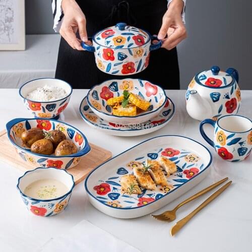 Japanese Hand-painted Ceramic Bowl Tableware Creative Rice Bowl Instant Noodle Bowl Underglaze Color Household Fish Dish Dish