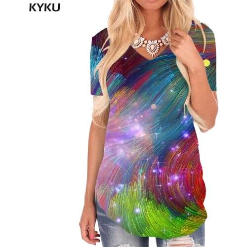 KYKU Colorful T-shirt women Snake Skin V-neck Tshirt Abstract Funny T shirts Psychedelic Shirt Print Womens Clothing Fashion