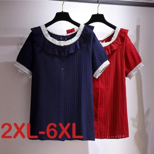 Women Summer Solid Color Doll Collar Blouses Elegant Button Big Plus Size Tunic Blouse Women Tops Clothing Loose Tops 2XL-6XL