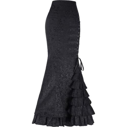 Halloween Skirt Jacquard Fishtail Women Punk Style Vintage Ruffles Bodycon Skirt for Festival Fashion Maxi Large Hem Elegant