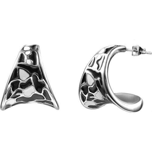 RIR Earrings Jewelry Personality Simple Silver Stainless Steel With White Black Oil Stud Earring For Women Girl Party Gifts