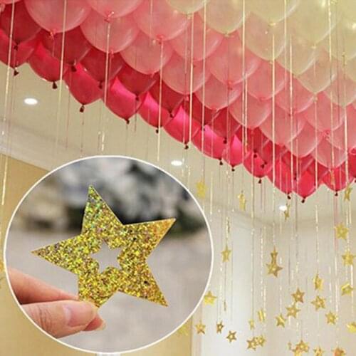 100Pcs Bling Shiny Stars Paperboard Cards Balloons Pendant Ribbon Wedding Balloon Decoration Party Supplies 6 Color Optional 30